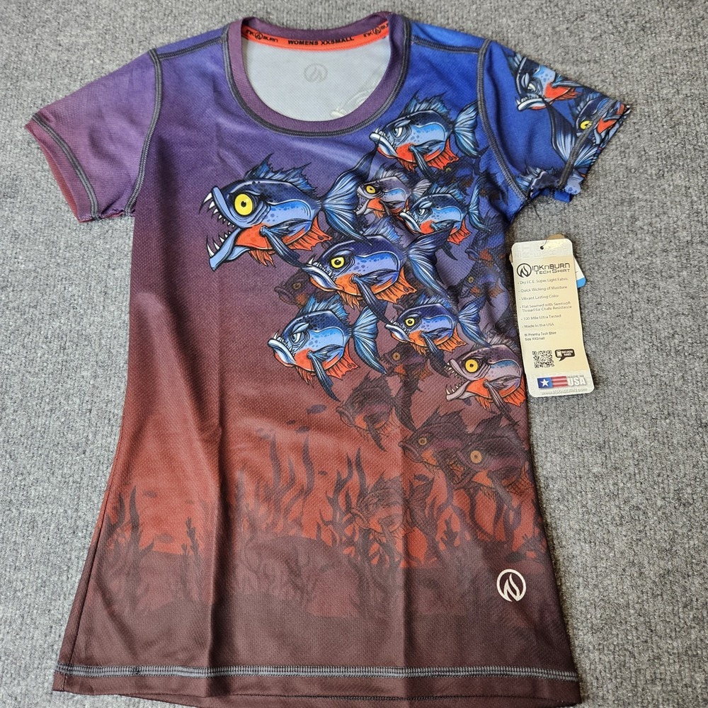 Inknburn Womens Tech Tee‎ Size XXS Piranha Fish Shortsleeve Quick Dry Wicking